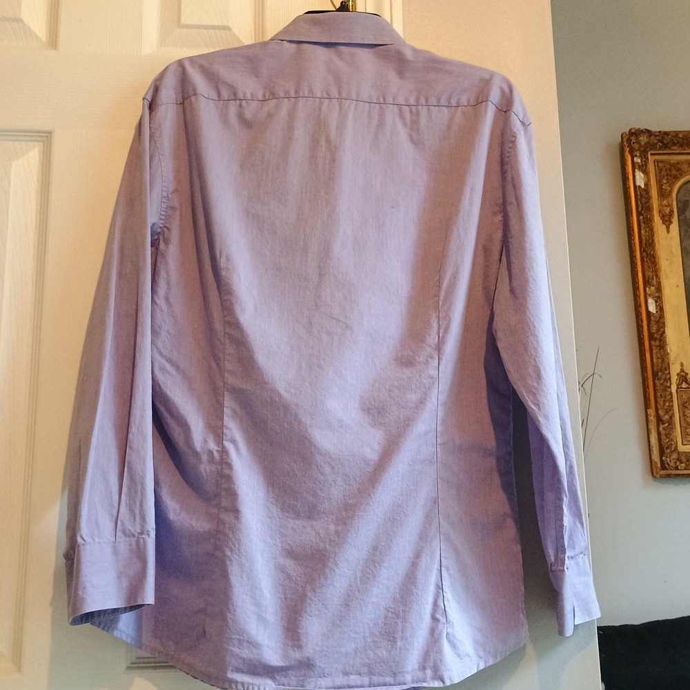 DKNY Slim Fit Natural Stretch‎ Light Purple Men's Long Sleeve Shirt - Picture 8 of 10